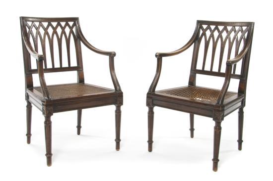 Appraisal: A Pair of English Walnut Armchairs th century having lanceted