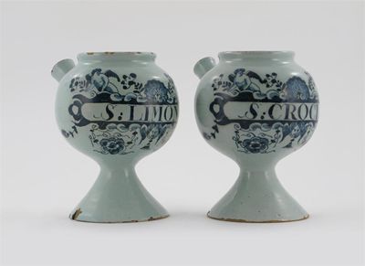 Appraisal: A good pair of delftware wet drug jars painted with