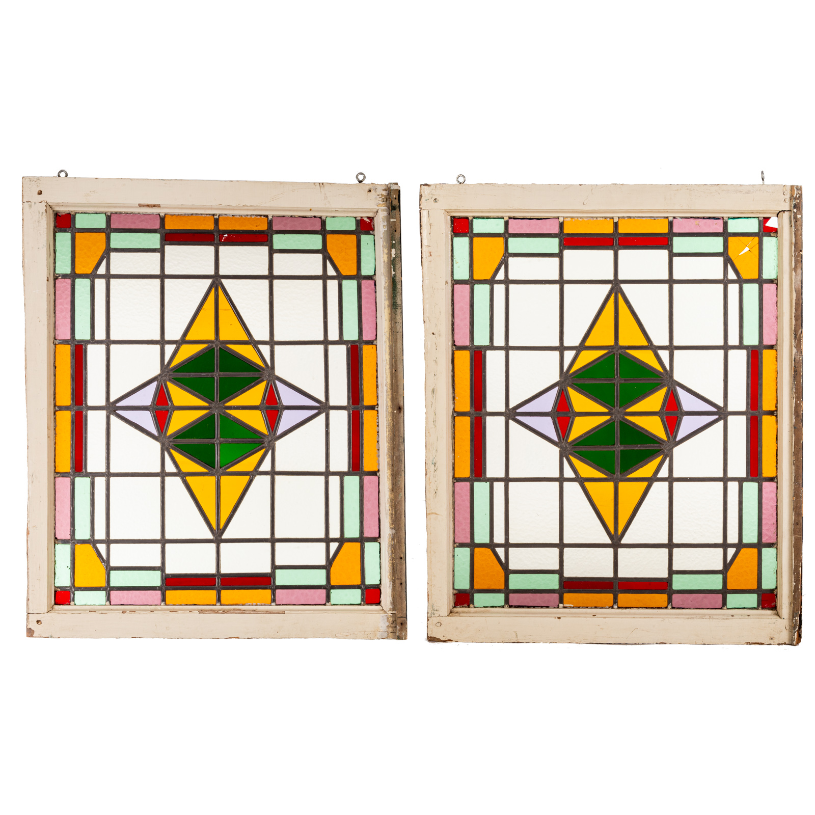 Appraisal: A PAIR AMERICAN LEADED STAINED GLASS WINDOW PANELS Early th