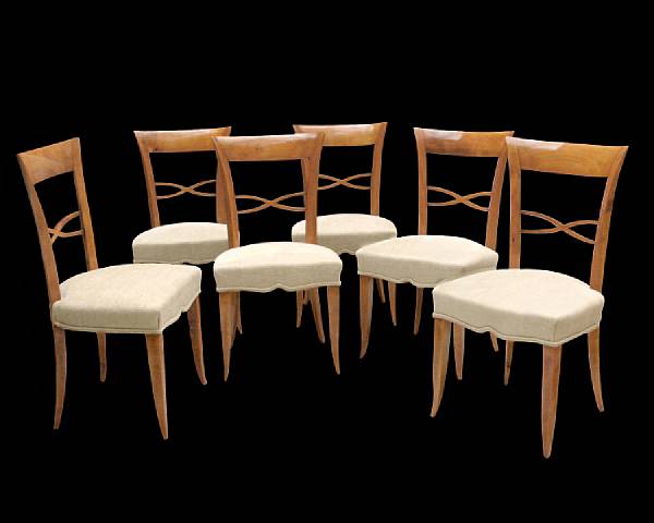 Appraisal: A set of six French cherry wood dining chairs circa