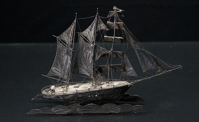 Appraisal: A fine silver model of a sailing boat