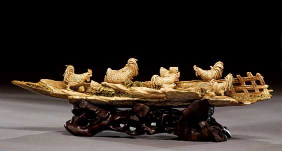 Appraisal: CARVED MAMMOTH IVORY BARNYARD SCENE Siberia Russia A very elaborately