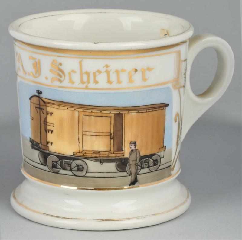 Appraisal: Railroad Boxcar Shaving Mug Description Gilt name A J Scheirer