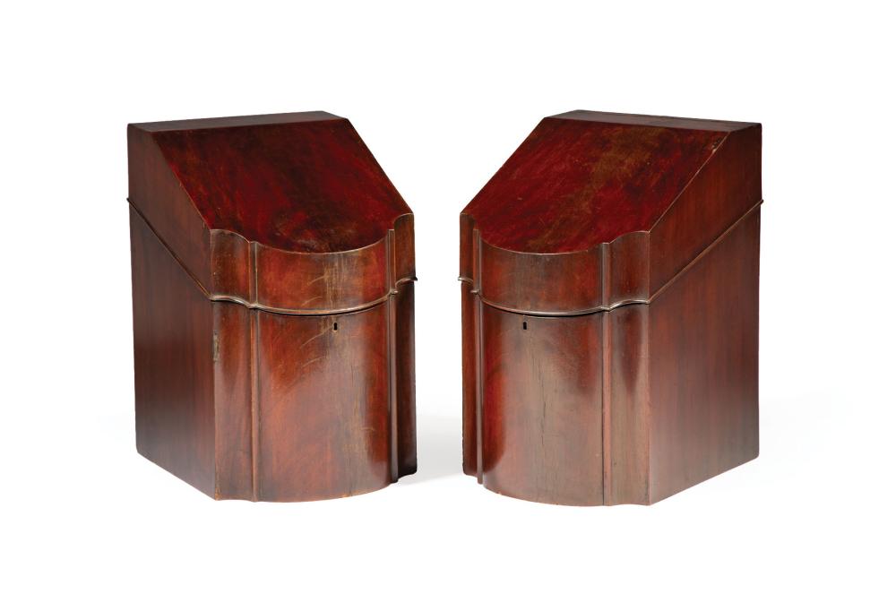 Appraisal: Pair of Antique English Mahogany Serpentine Front Knife Boxes fitted