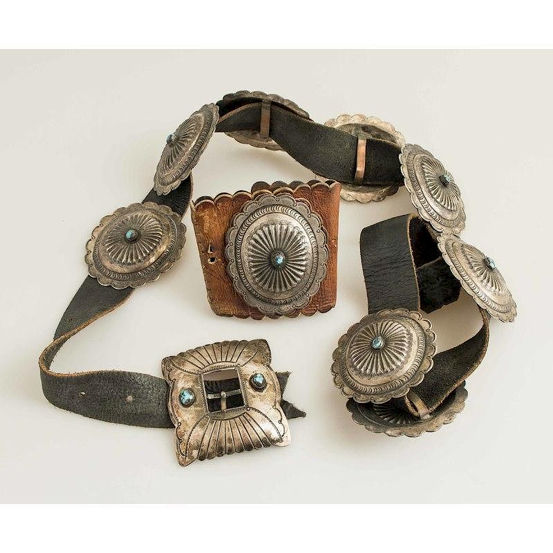 Appraisal: Navajo Concho Belt Cuff Navajo concho belt and leather concho