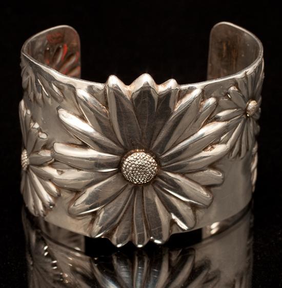 Appraisal: Tiffany Co K white gold and silver flower motif cuff