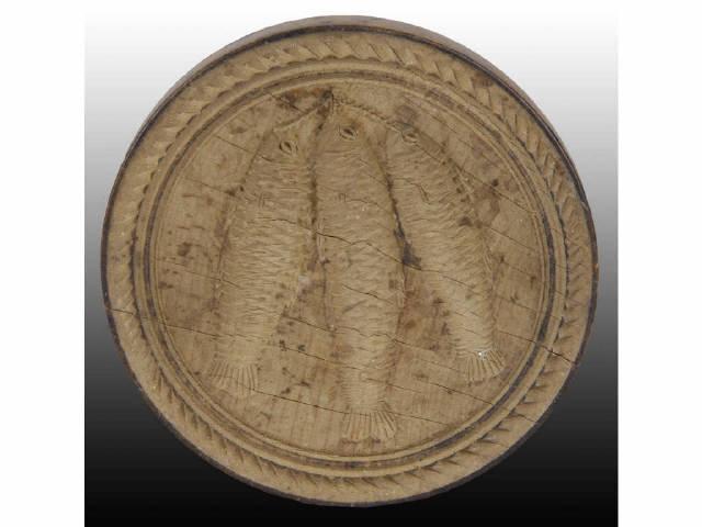 Appraisal: Primitive Fish Wooden Butter Mold Description Depicting three fish No