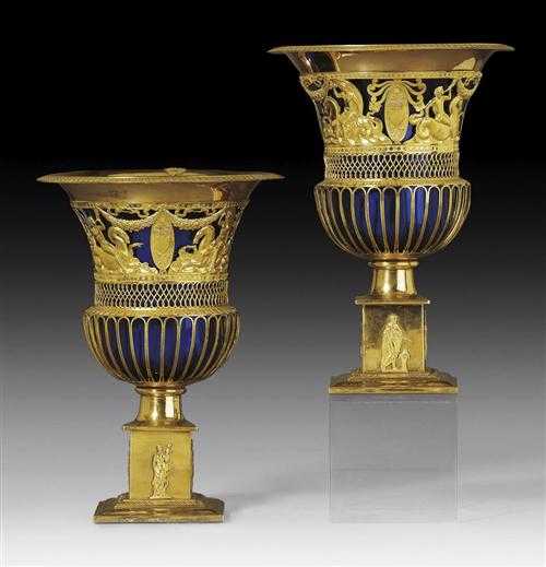 Appraisal: PAIR OF PRINCELY VASES DECORATED WITH MYTHOLOGICAL SCENES Empire signed