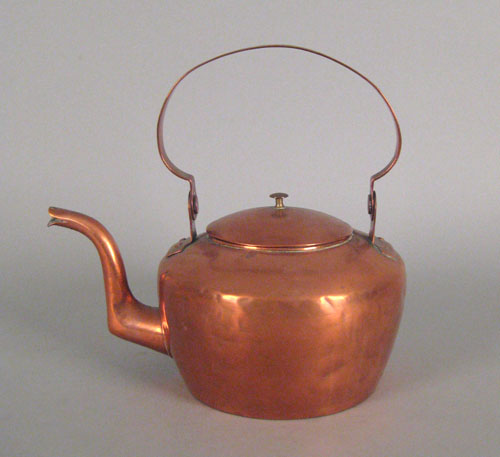 Appraisal: Philadelphia copper tea kettle th c the handle inscribed G