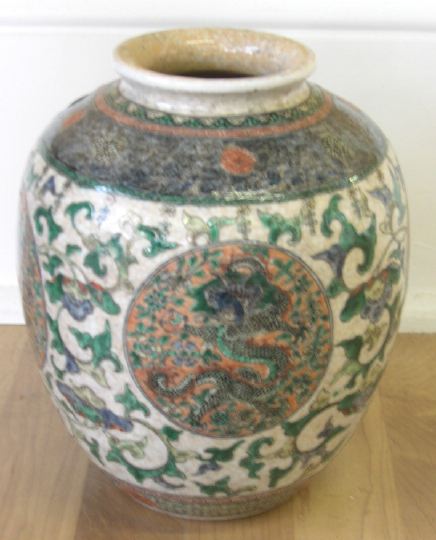 Appraisal: Good Tao Kuang Richly Polychromed Ivory Crackle-Porcelain Vase in Celestial