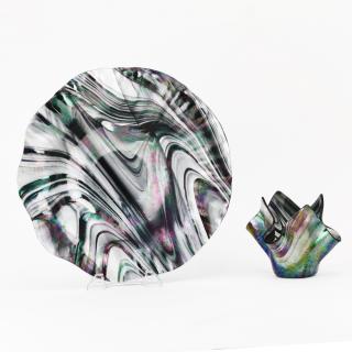 Appraisal: Large Modern Iridescent Glass Bowl along with Small Matching Dish