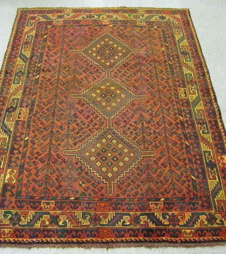 Appraisal: PERSIAN SHASAVAN AREA RUG three geometric medallion and overall boteh