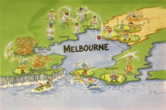 Appraisal: Original cartoon golf map of the Melbourne area of South