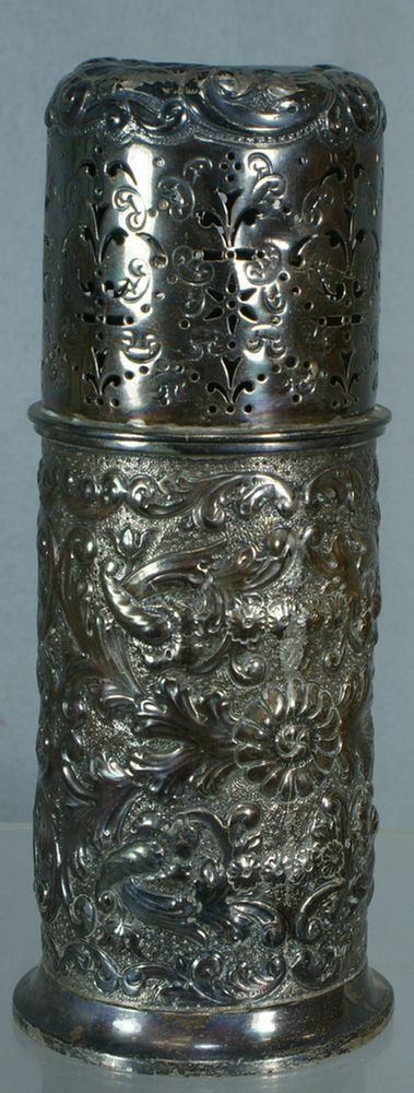 Appraisal: Ornate English victorian sterling silver sugar shaker floral repousse and