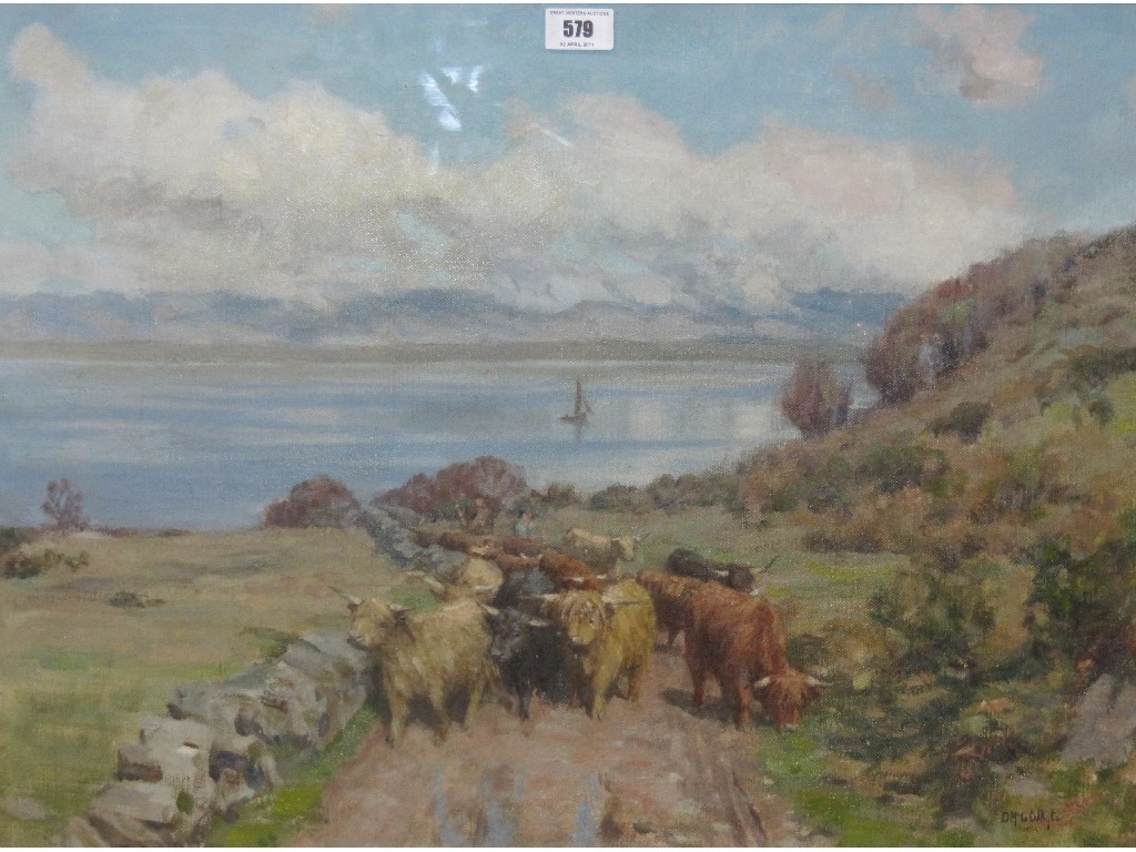 Appraisal: DUNCAN McGREGOR WHYTE Oil on canvas Highland Landscape with cattle