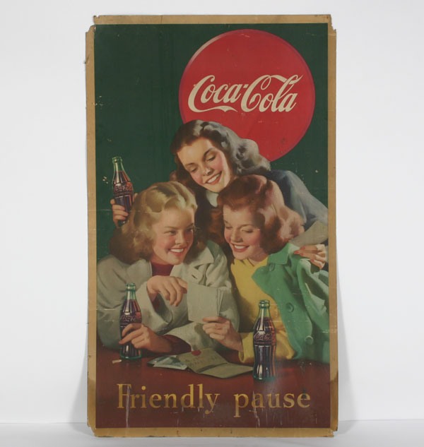 Appraisal: Large Coca-Cola cardboard advertising sign titled Friendly Pause x Several