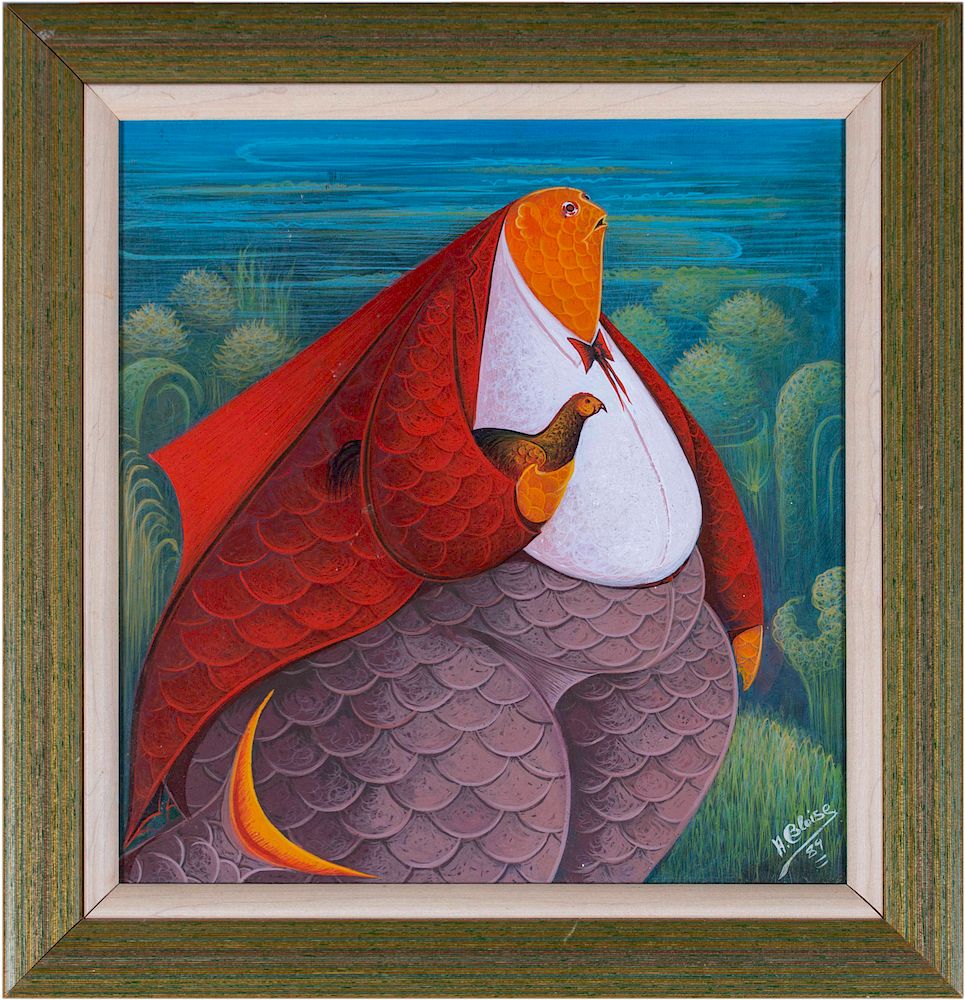 Appraisal: Fish Man with Guinea Fowl Fish Man with Guinea Fowl