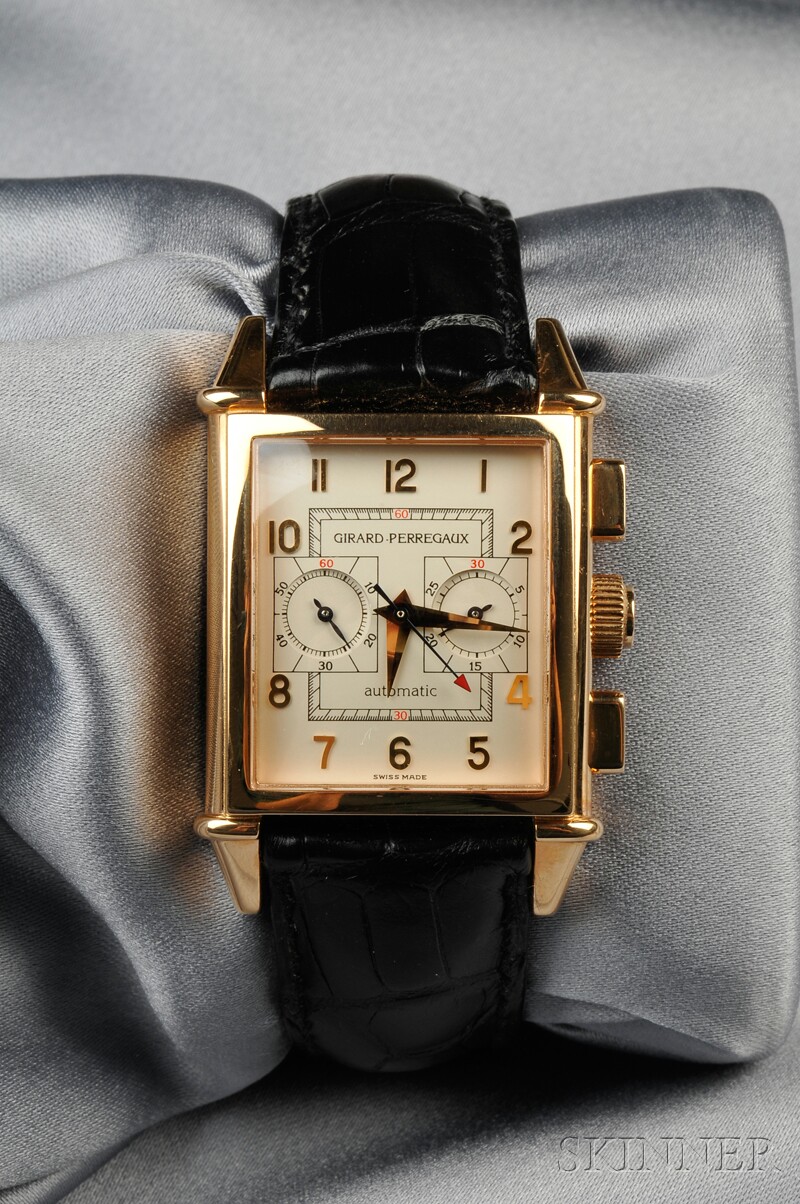 Appraisal: kt Rose Gold Vintage Chonograph Wristwatch Girard-Perregaux the ivory-tone dial