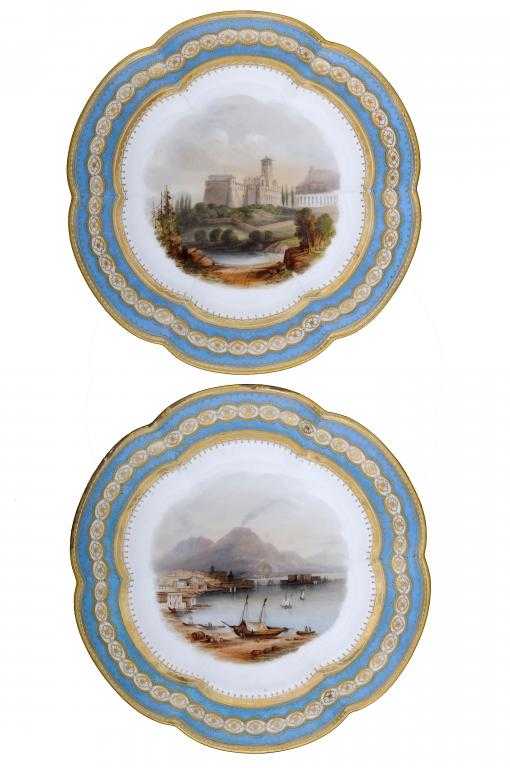 Appraisal: A PAIR OF COALPORT PLATES of sexfoil form painted with