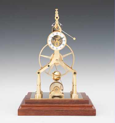 Appraisal: A Large Reproduction Skeleton Clock by Forum English Polished brass