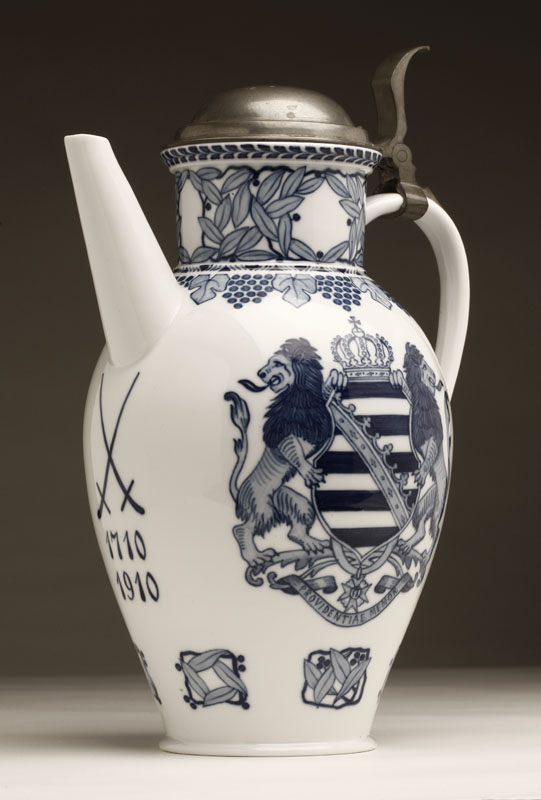 Appraisal: A Meissen pewter-mounted blue and white porcelain bicentennial commemorative pitcher