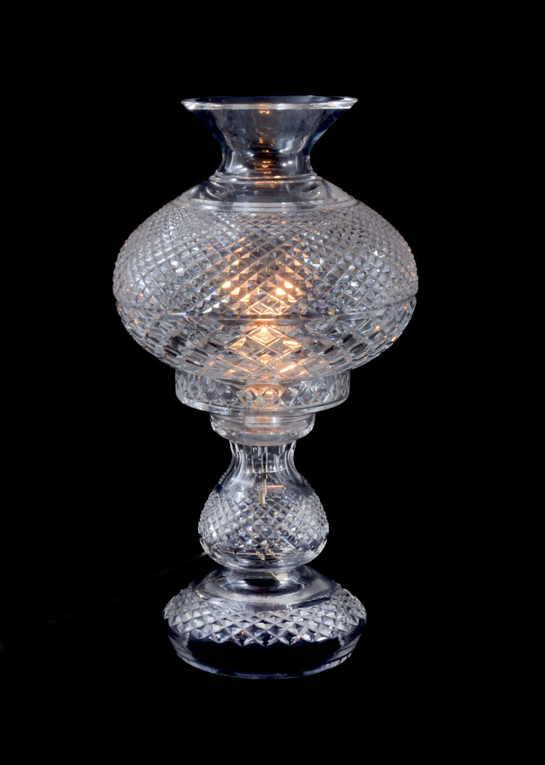 Appraisal: WATERFORD CRYSTAL INISHMORE HURRICANE LAMP Cut crystal base and shade