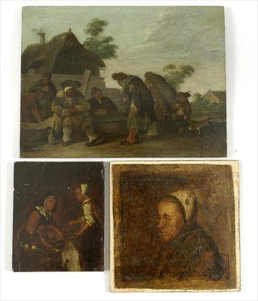 Appraisal: Continental School th C Two Genre Scenes and a Portrait