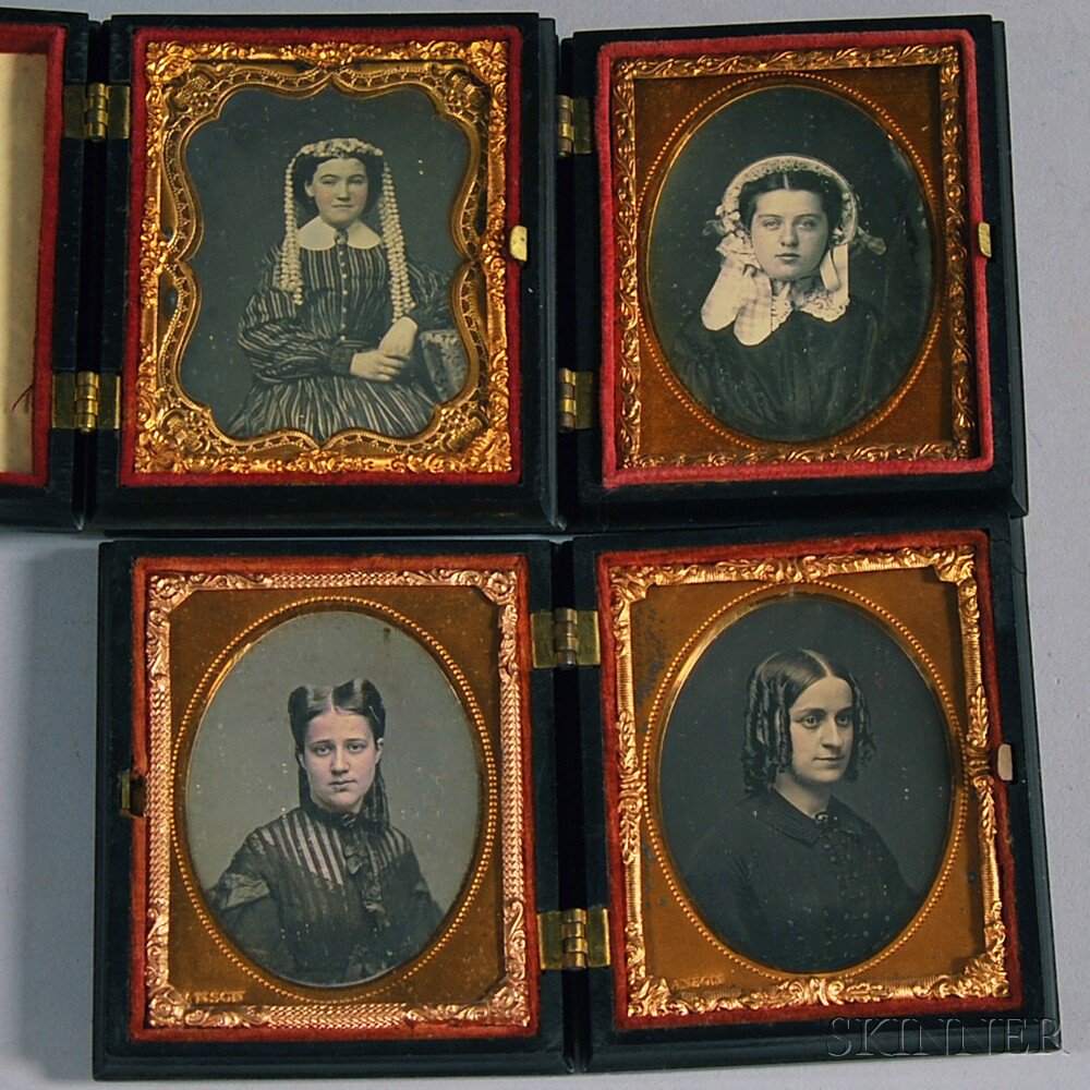 Appraisal: Four Ninth-plate Daguerreotype Portraits of Young Ladies two portraits of