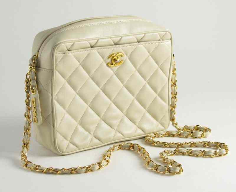 Appraisal: Vintage Leather Quilted Bag Chanelcirca s designed as cream colored