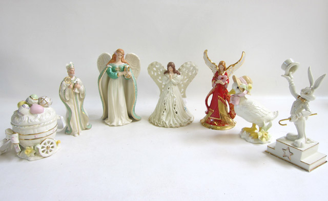 Appraisal: SEVEN LENOX AND BRADFORD FIGURALS consisting of one Bradford Angel