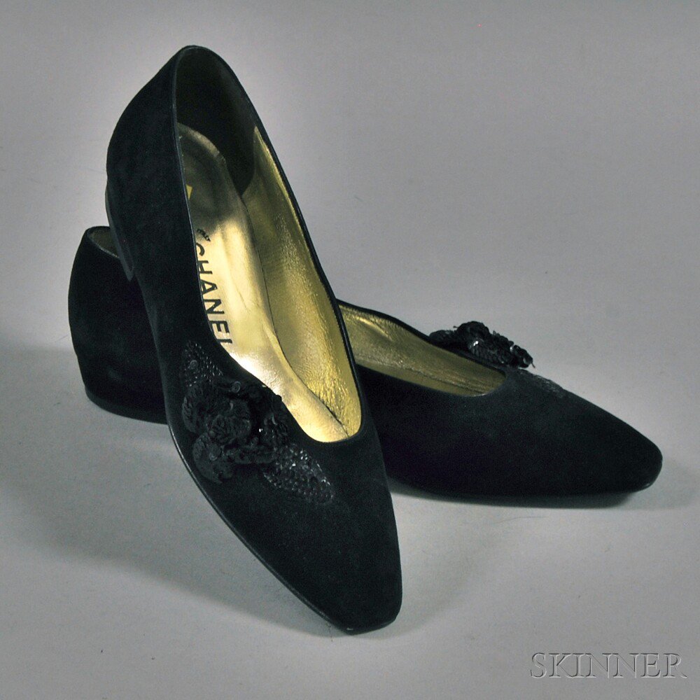 Appraisal: Chanel Black Beaded Suede Dress Slippers lady's size Estimate -