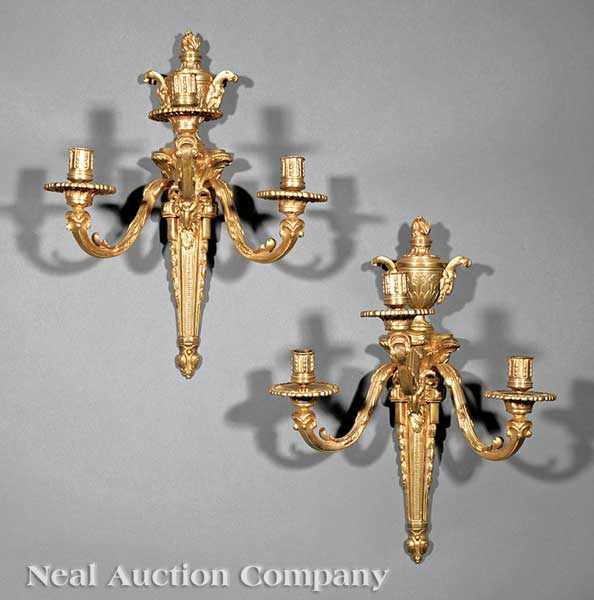 Appraisal: A Pair of Louis XVI-Style Dor Bronze Sconces urn form