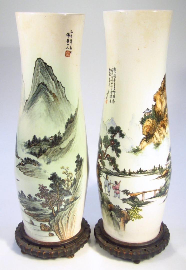 Appraisal: A pair of thC Taiwanese earthenware vases each circular bellied