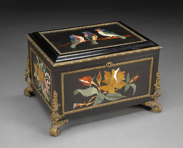 Appraisal: A French gilt bronze mounted pietra dura table casket second