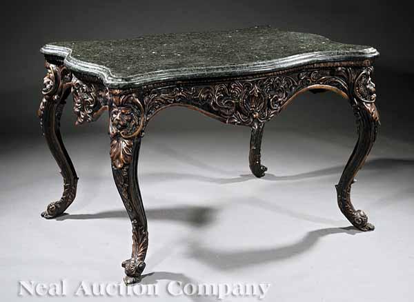 Appraisal: An Italian Rococo-Style Patinated Bronze Center Table having a serpentine