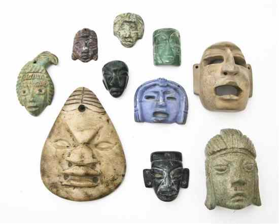 Appraisal: A Collection of Twenty-Two Pre-Columbian Style Carved Stone Mask Pendants