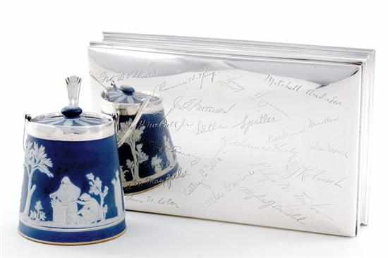 Appraisal: Gorham sterling presentation box and Wedgwood silver-mount jar box with