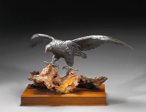 Appraisal: A large patinated bronze model of an eagle Meiji Period