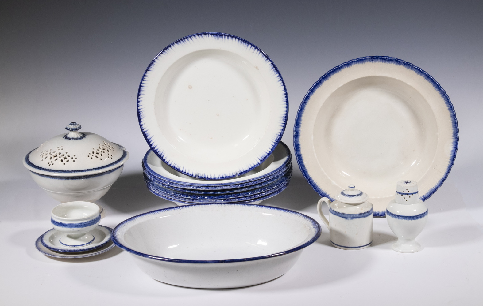 Appraisal: LEEDS BLUE FEATHER EDGE SOFT PASTE CHINA Lot of Pieces