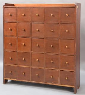 Appraisal: Spice cabinet having gallery top with twenty-five drawers set on