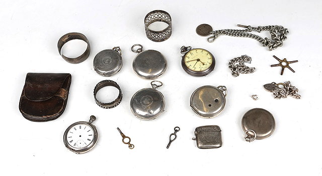 Appraisal: A SILVER VESTA a silver napkin various silver watch cases