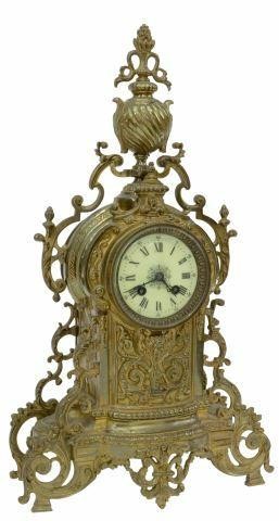 Appraisal: French Renaissance Revival gilt metal mantel shelf clock late th