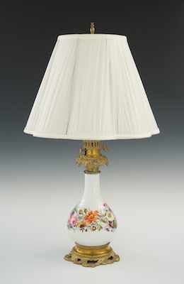 Appraisal: A Hand Painted Porcelain and Brass Lamp The body of