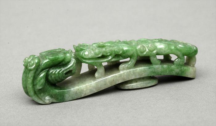 Appraisal: Chinese Carved Green Jade Dragon-Form Belt Hook x in