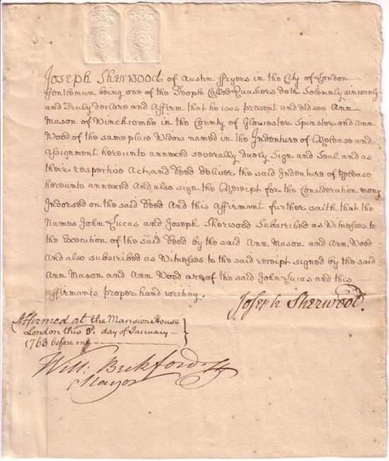 Appraisal: BECKFORD WILLIAM Document Signed Will Beckford attesting to the signing