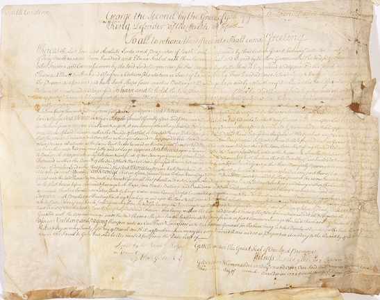 Appraisal: Colonial South Carolina land grant with survey dated November hand-written