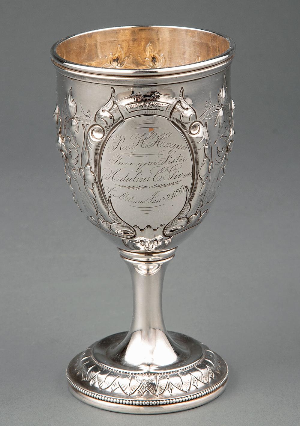 Appraisal: American Coin Silver Repouss Goblet mid- th c unmarked floral