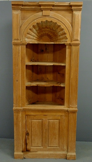 Appraisal: Pine architectural one-piece corner cupboard th c h x w