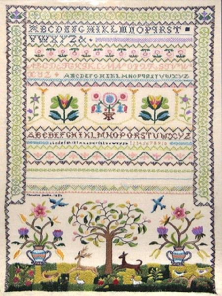 Appraisal: A framed embroidered needlepoint sampler height in width in