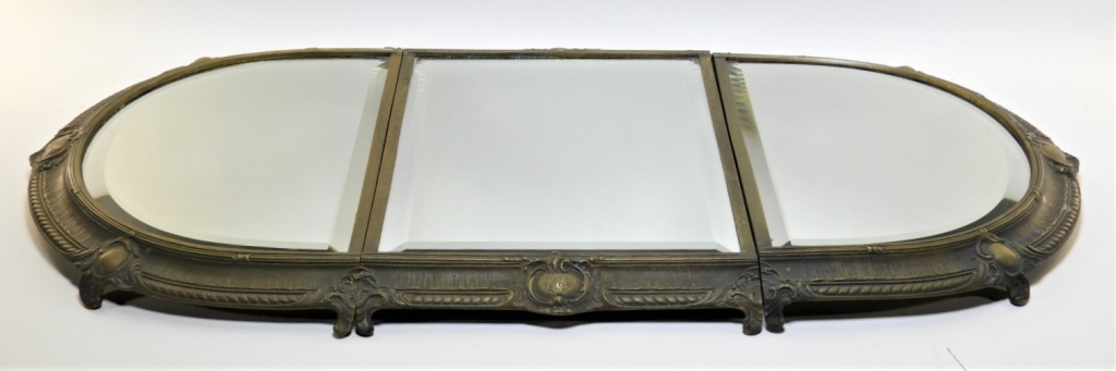 Appraisal: C FRENCH BRONZE PLATEAU MIRROR DRESSER TRAY France th CenturyThree